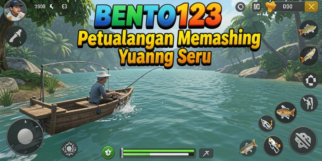 Tampilan gameplay BENTO123 yang seru dalam petualangan memancing.
