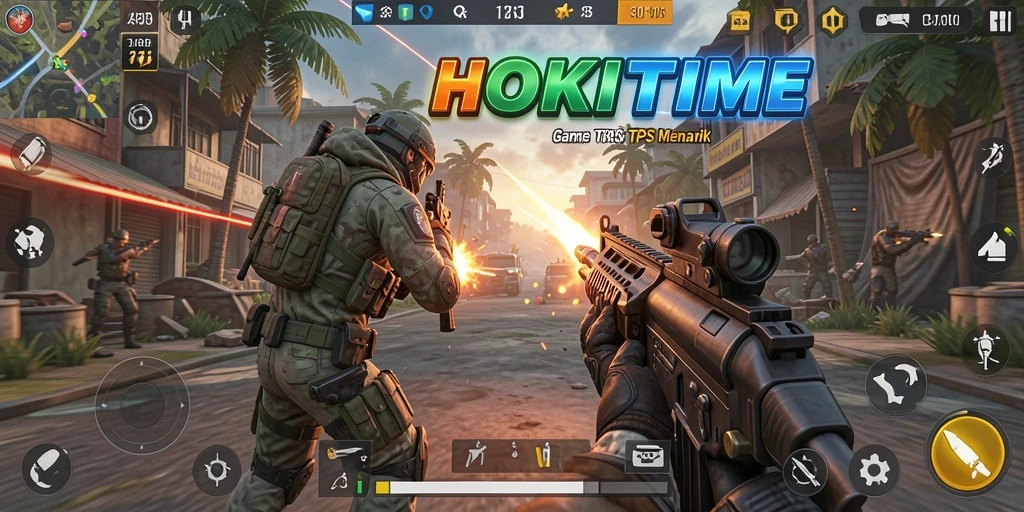 Screenshot utama HOKITIME menampilkan aksi pertempuran yang mendebarkan.