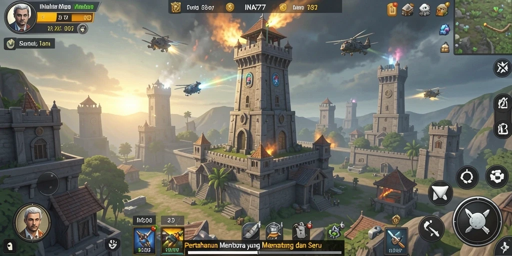 Tangkapan layar menunjukkan aksi gameplay Tower Defense yang mendebarkan.