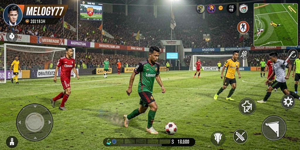 Tampilan aksi seru di lapangan sepak bola MELODY77.
