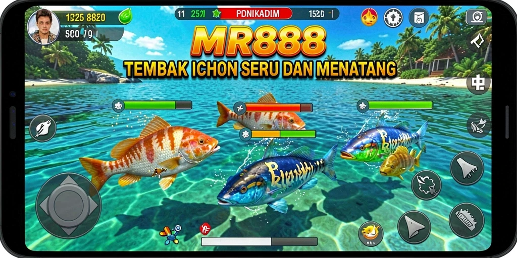 Tampilan gameplay seru dari MR888 yang menunjukkan aksi Tembak Ikan.