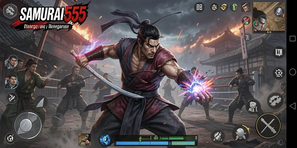 Screenshot utama gameplay <strong>SAMURAI555</strong> yang menarik dan penuh aksi.
