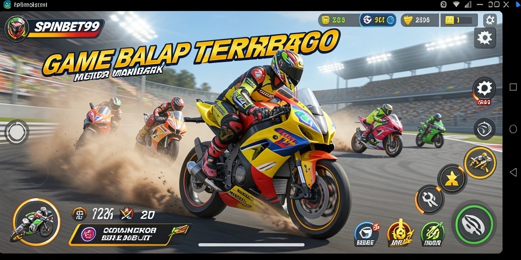 Tampilan gameplay SPINBET99 yang seru dalam balapan motor.